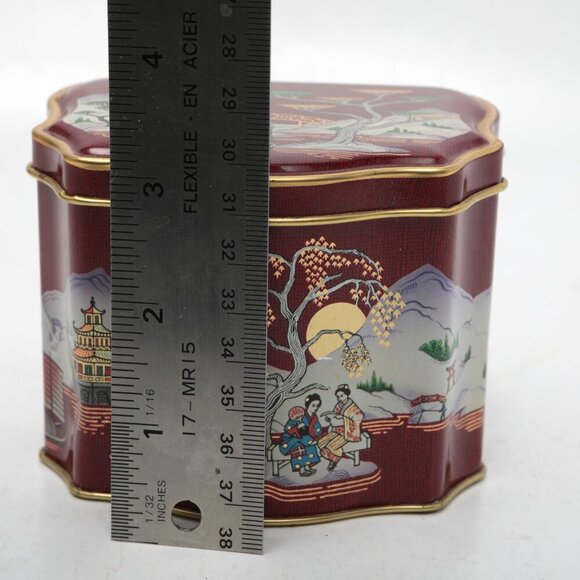Vintage Tea Masters London DEN HAAG Holland Tin Asian Floral Red Gold Earl Grey - Picture 4 of 7